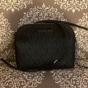 Michael Kors black small crossbody w/ silver chain